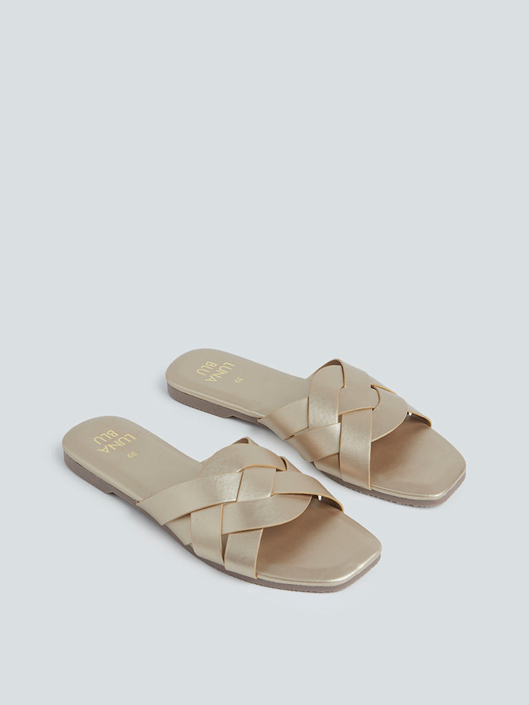 LUNA BLU Light Gold Weave Detail Slides